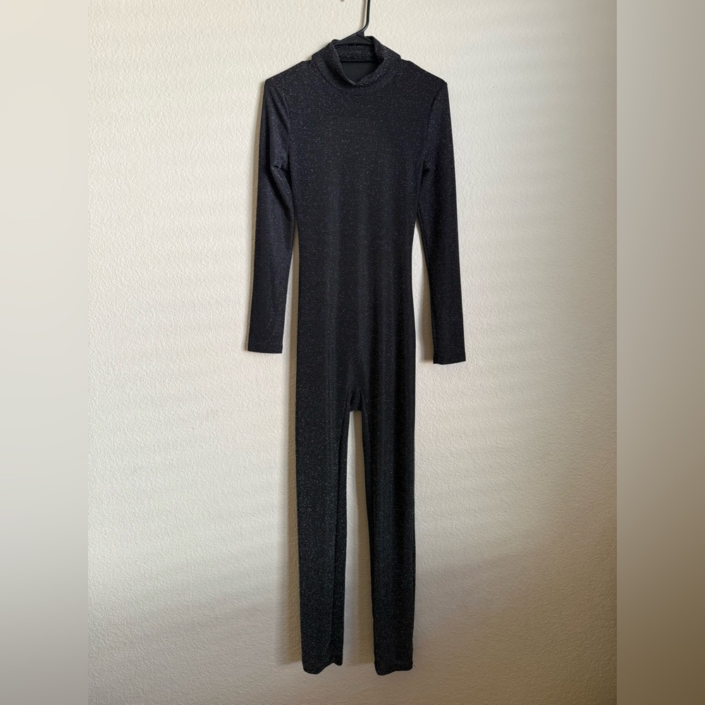Black Sparkling Long Sleeve Jumpsuit W/ matching Ski mask